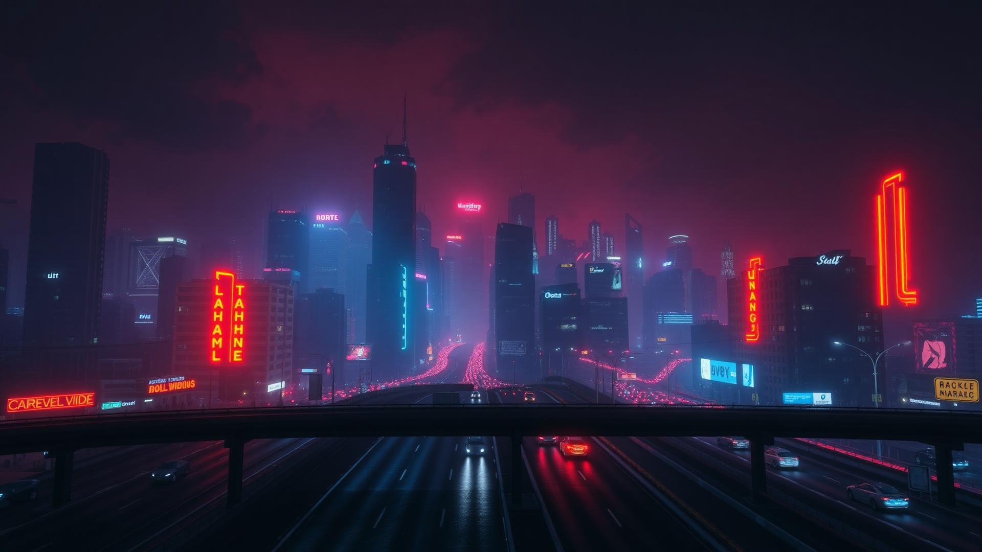 Neon city skyline